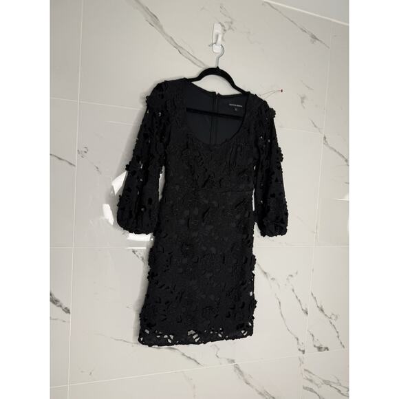 Boston proper 3D Lace Floral Puff Sleeve Dress Sz 0 Classic Party Wedding Guest - Picture 2 of 11